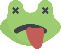 a green frog with a red tongue sticking out