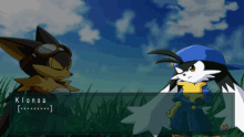 a cartoon character named klonoa is standing in the grass