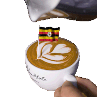 a cup of coffee with a flag on top that says " written aliola "