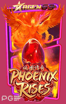 a poster for phoenix rises shows a phoenix flying over a red egg