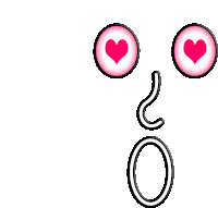 a drawing of a face with two hearts in the eyes and a question mark