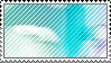 a stamp with a blue and white striped background