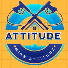 a logo for attitude miss attitude with a house and two guns