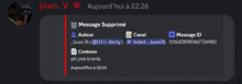 a juan.v message is displayed on a discord channel