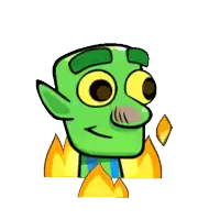 a cartoon drawing of a green monster with a flame coming out of his head