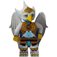 a lego figure of a bird with wings and a crown on its head