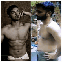 a black and white photo of a shirtless man with a towel around his waist