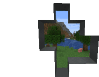 a picture of a minecraft world with trees and a river in the background