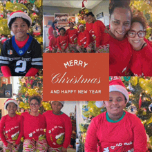 a merry christmas and happy new year greeting card with a collage of photos