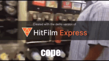 an ad for hitfilm express shows a man standing in front of a machine