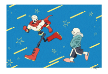 a cartoon drawing of papyrus and sans with stars in the background