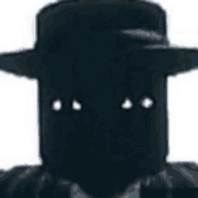 a close up of a person wearing a black hat and a mask .