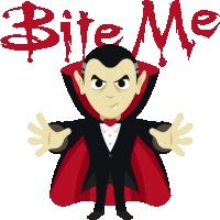 a picture of a vampire with the words bite me behind him