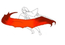 a drawing of a man with a red cape and a sword .