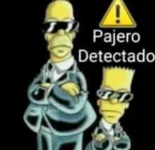 two cartoon characters , homer simpson and bart simpson , wearing suits and sunglasses .