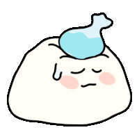 a cartoon drawing of a white object with a blue bottle on top of it .