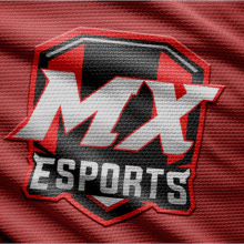 a red shirt with a logo for mx esports on it