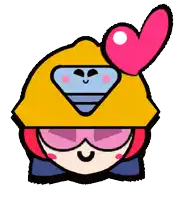 a cartoon character with a yellow helmet and a pink heart on top of it .