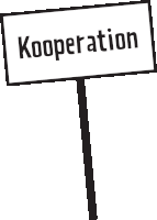 a black and white sign that says cooperation on a pole