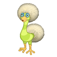 a cartoon bird with a big afro and a yellow beak