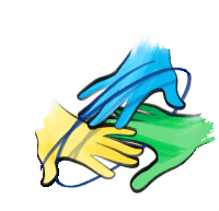 a drawing of a blue yellow and green hand