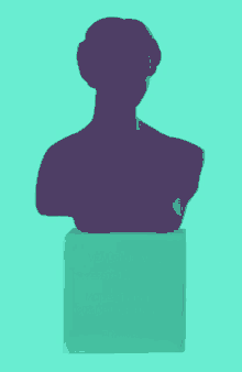 a statue of venus de milo sits on a teal block