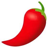 a red pepper with a green stem and a white background