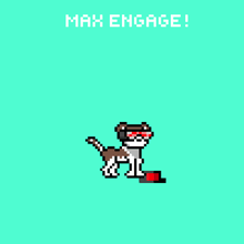 a pixel art of a dog with the words max engage on the top