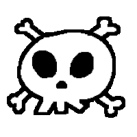 a pixel art of a skull and crossbones on a white background