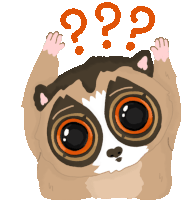 a cartoon drawing of a lemur with a question mark above his head