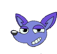 a cartoon drawing of a purple fox 's head with a funny face .