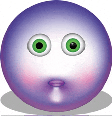 a purple smiley face with green eyes and a purple mouth