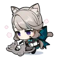 a cartoon girl with cat ears is holding a cat
