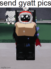 a cartoon character is standing in front of a sign that says wants for