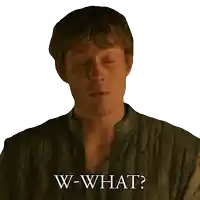 a man with a surprised look on his face has the words w-what written on his chest