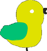 a drawing of a yellow bird with a green feather