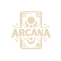 a logo for arcana shows a tarot card with a sun moon and stars