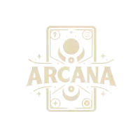 a logo for arcana shows a tarot card with a sun moon and stars