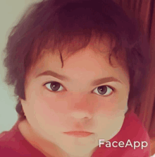 a close up of a child 's face with faceapp written on it