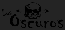 a black and white logo for los oscuros with a skull