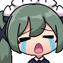 a cartoon girl wearing a maid hat is crying .