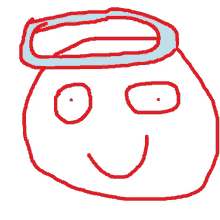 a drawing of a smiling face with a blue halo around its head