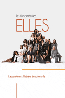 a poster for les funambules elles shows a group of women posing for a picture