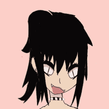 a drawing of a girl with black hair and a choker