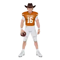 a texas football player wearing a cowboy hat is holding a ball