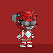 a cartoon drawing of a red power ranger with a blue x on his chest