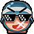 a pixel art of a person wearing sunglasses and a helmet .