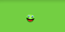 a green smiley face with blue eyes on a green background