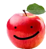 a red apple with a green leaf has a smiley face drawn on it