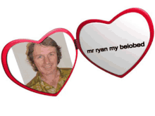 a heart shaped mirror with the words mr ryan my beloved written on it